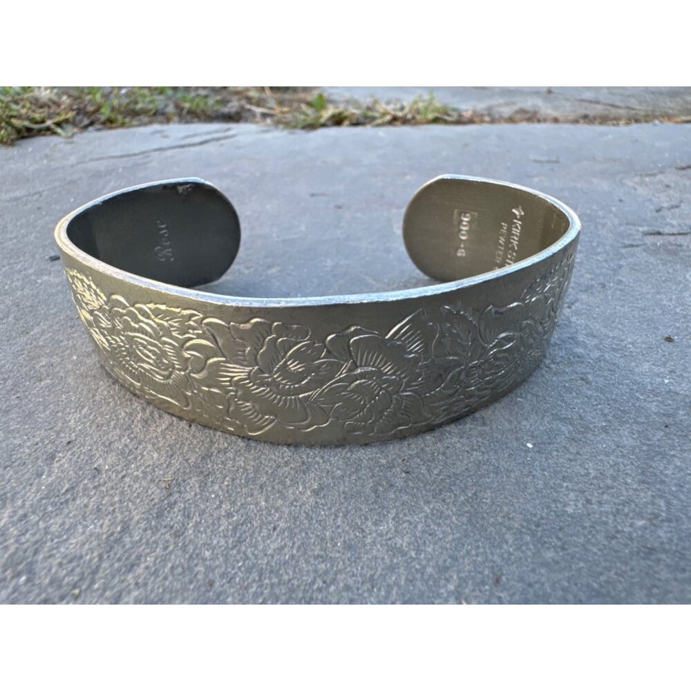 Kirk Stieff Pewter Floral Engraved Etched Vintage Cuff Bracelet 900- 6